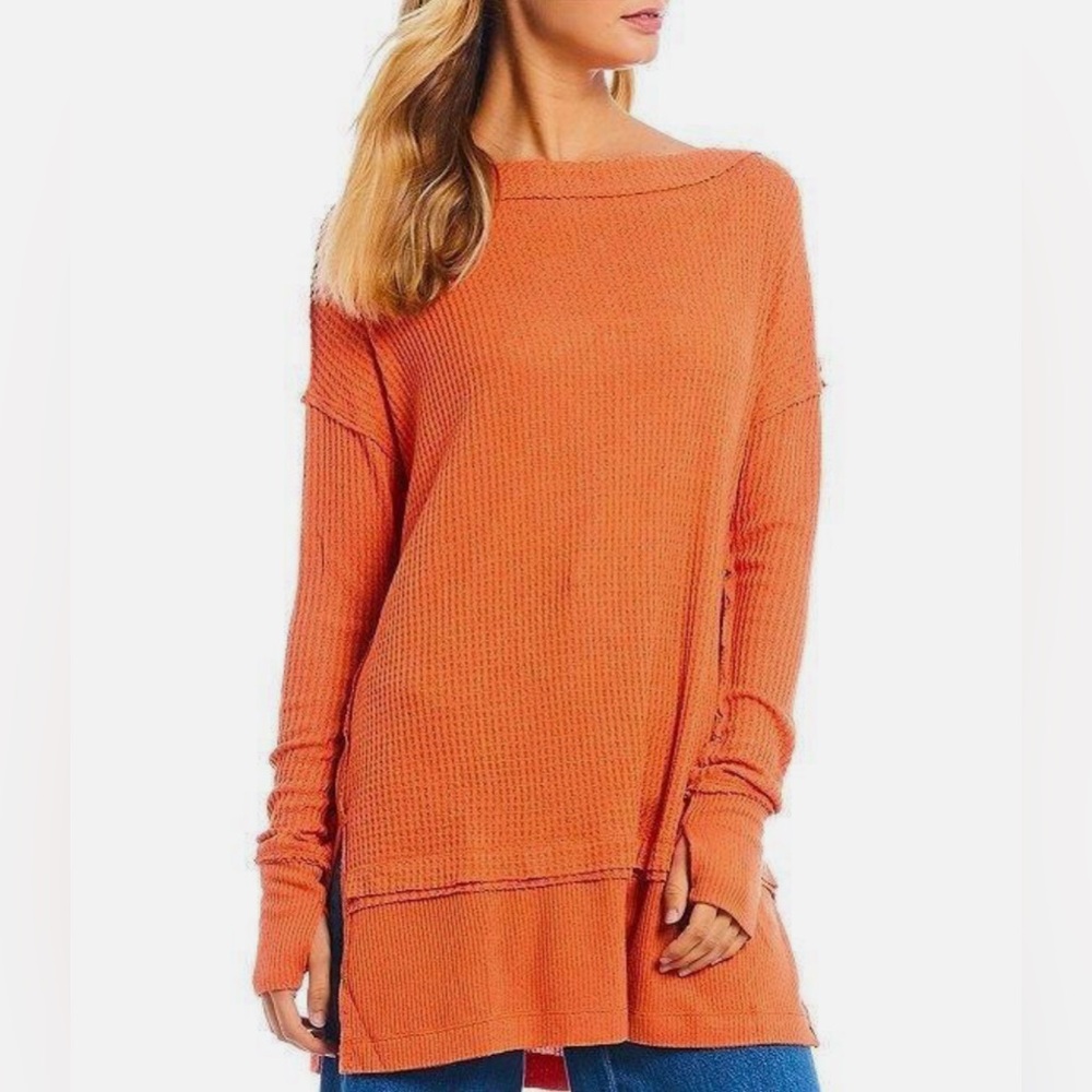 We The Free North Shore Thermal Vibrant Orange Knit Top